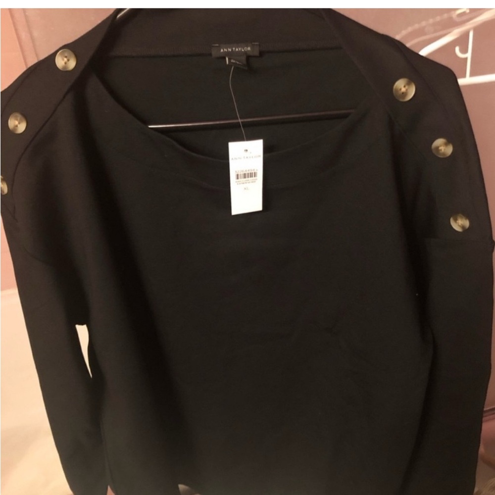 XL Loft Top Shoulder Button Black Top Heavyweight NWT Better Than Basic Top